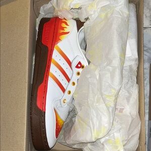 Adidas Men's White and Orange Flame Sneakers
